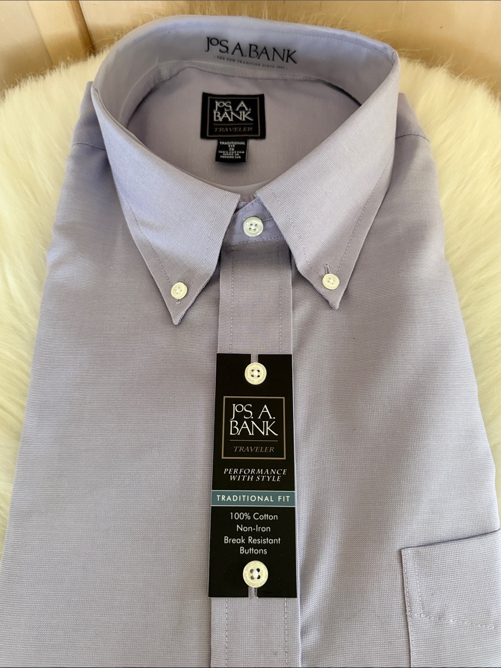 Jos. A. Bank Traveler Traditional Fit Lavender Cotton Button-Down Dress Shirt
